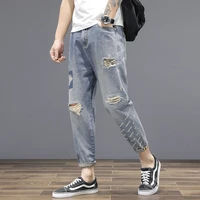 2021 jeans fashion streetwear men jeans blue color denim harem pants hombre stripe spliced japanese style hip hop joggers jeans