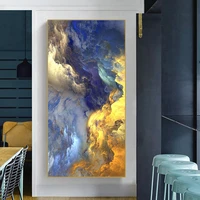 nordic abstract cloud mist golden and blue wall art canvas posters and prints fantasy painting pictures living room home decor