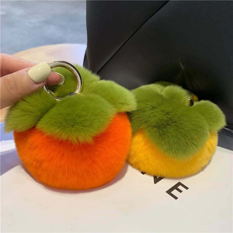 

Rabbit hair fruit persimmon key chain Korea high quality fruit shape key chain for key leather bag decoration accessories