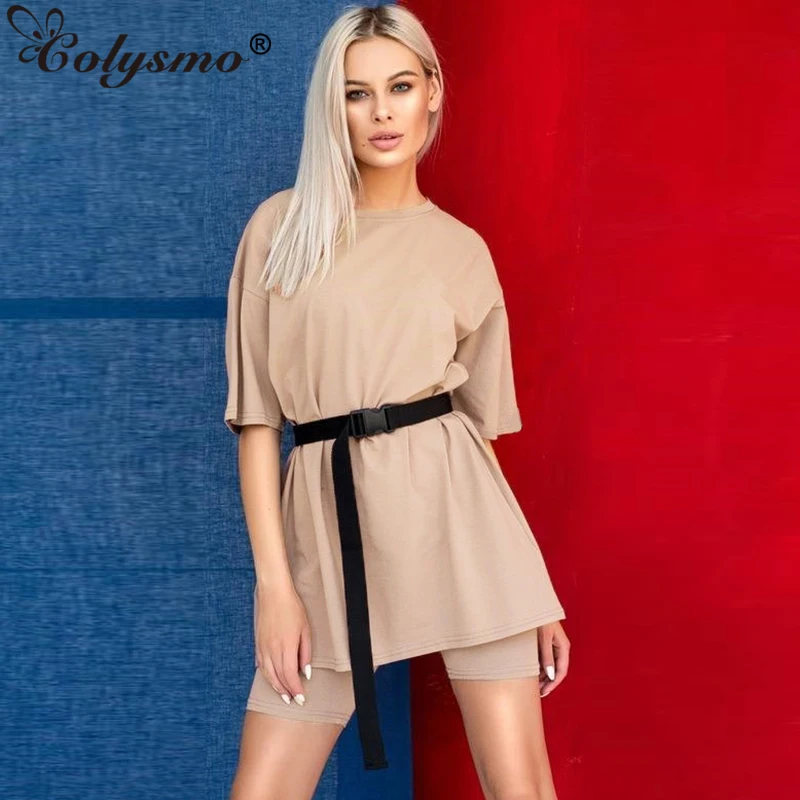 

Комплект велосипедных шорт Colysmo с поясом, летняя свободная футболка, велосипедные брюки, комплект для женщин, домашняя одежда, повседневный ...