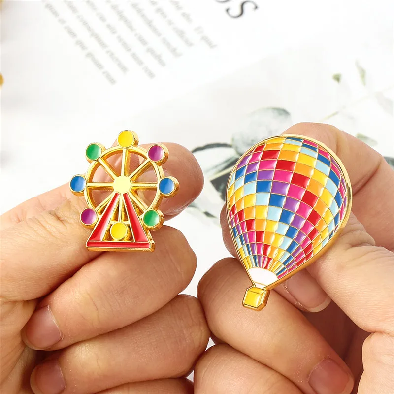 Мультяшные эмалевые булавки милые с воздушным шаром колесо обозрения модные