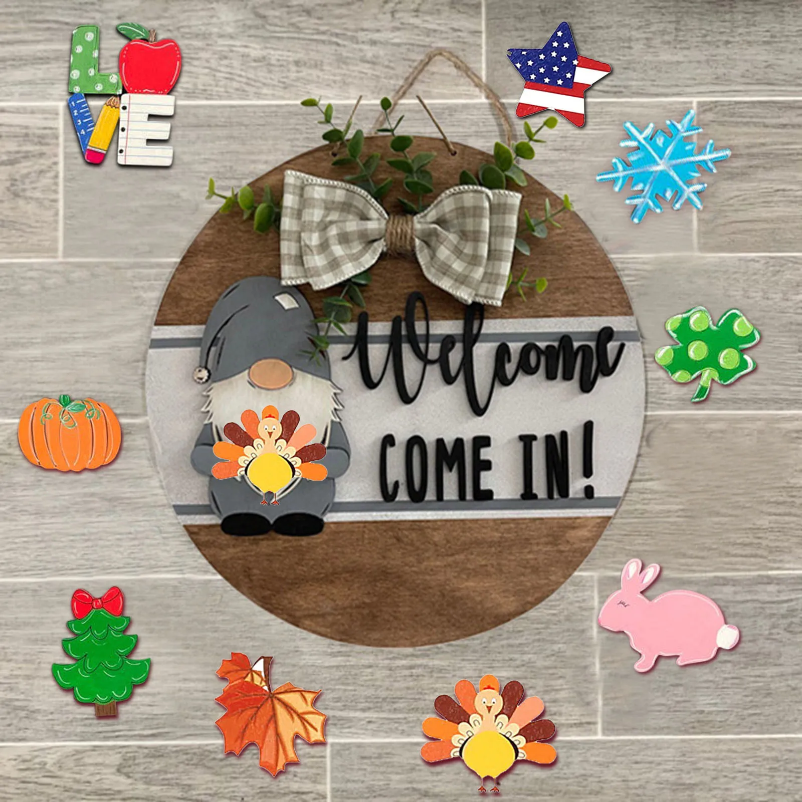 

Welcome Wooden Door Hanger Seasonal Home Sign Ornaments For Home Decoration Interchangeable Door Pendants Accessories Wall Decor