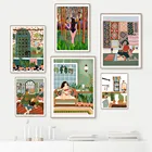 5D сделай сам, алмазная живопись, марокканская богемная ванная комната, модный постер для девушек, полностью Алмазная инкрустированная нордическими цветными растениями, украшение для дома