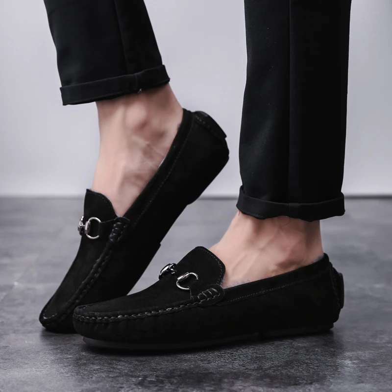 Мужская повседневная обувь Модная Теплая мужская Зимние лоферы из натуральной