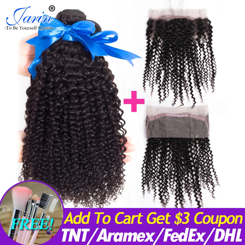 Монгольские курчавые пучки волос с фронтальной связкой 360 100% натуральные волосы 3