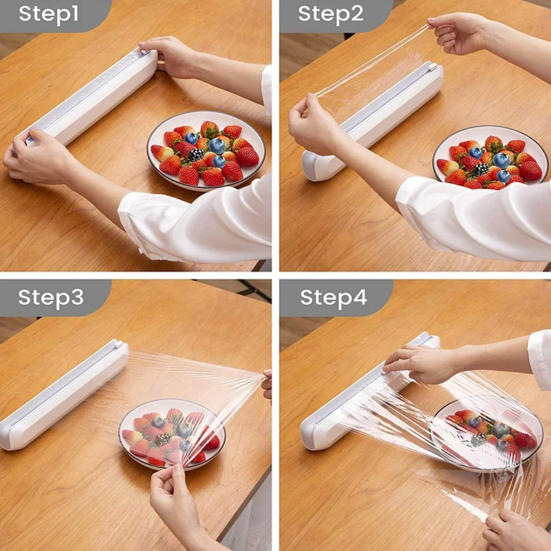 

Reusable Food Wrap Cutter, Cling Film Cutter, Plastic Wrap Dispenser with Slide Cutter, Smoothly Cutting, Home Kitchen