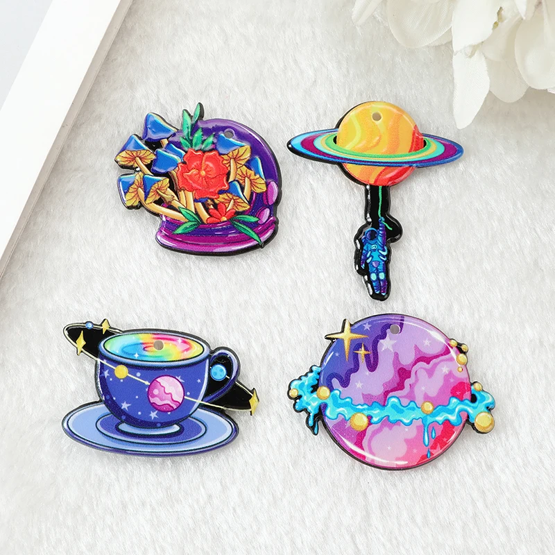 

8Pcs Cartoon Space Charms Colorful Astronaut Mushroom Satellite Planet Jewlery Findings For Earring Necklace Diy Making