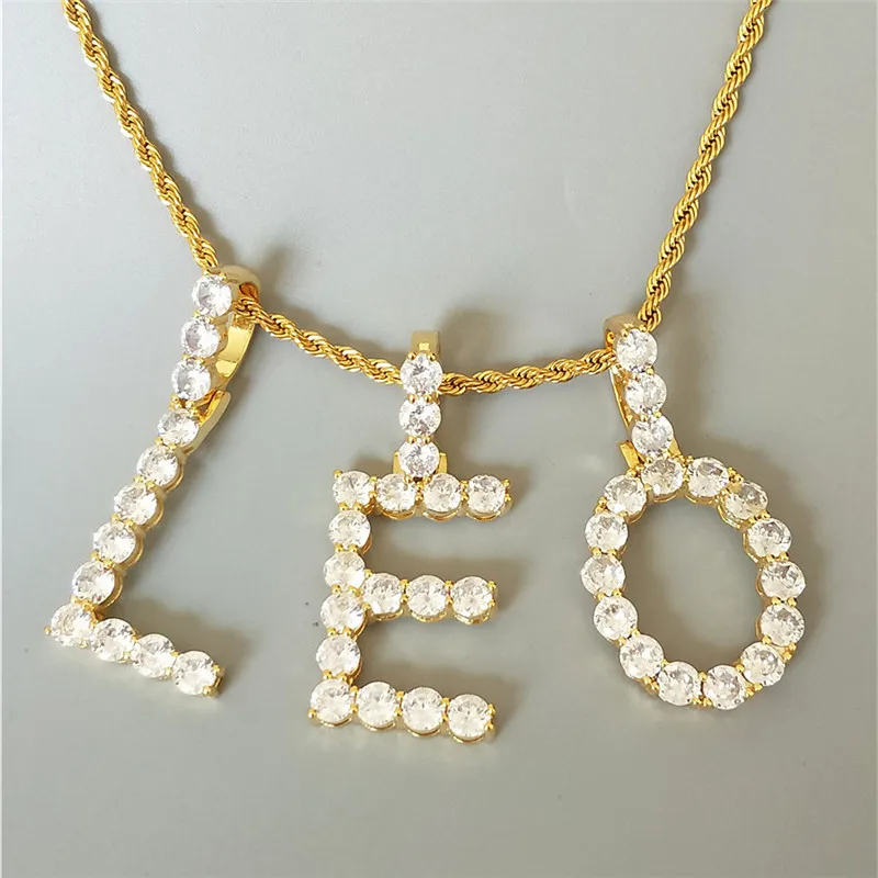 Ожерелье с подвеской в виде теннисных букв из циркона, ювелирные изделия в стиле хип-хоп A B C D E F G H I J K L M N O P Q R S T U V W X Y Z gold silver Colar
