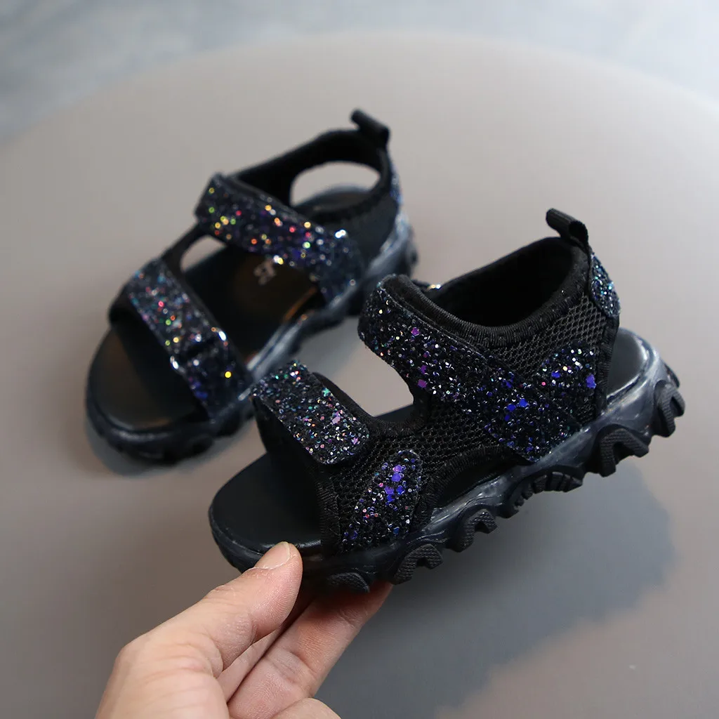 Сандалии TELOTUNY детские легкие светящиеся спортивные босоножки с блестками