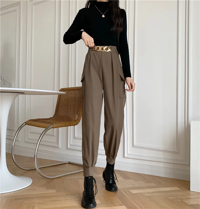 

2021 Fashion Women Trousers Higt Waist Slim Fit Straight Pantalon Harajuku Korean Clothes Streetwear Casual Cargo Pants