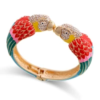 trendy double macaw heads enamel cuff bracelet statement bangle for women gold plated animal parrot bracelet pulseira 3328