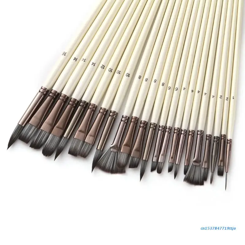 

583D 24pcs Nylon Hair Wooden Handle Watercolor Paint Brushes Pen Scraper Scrubbing