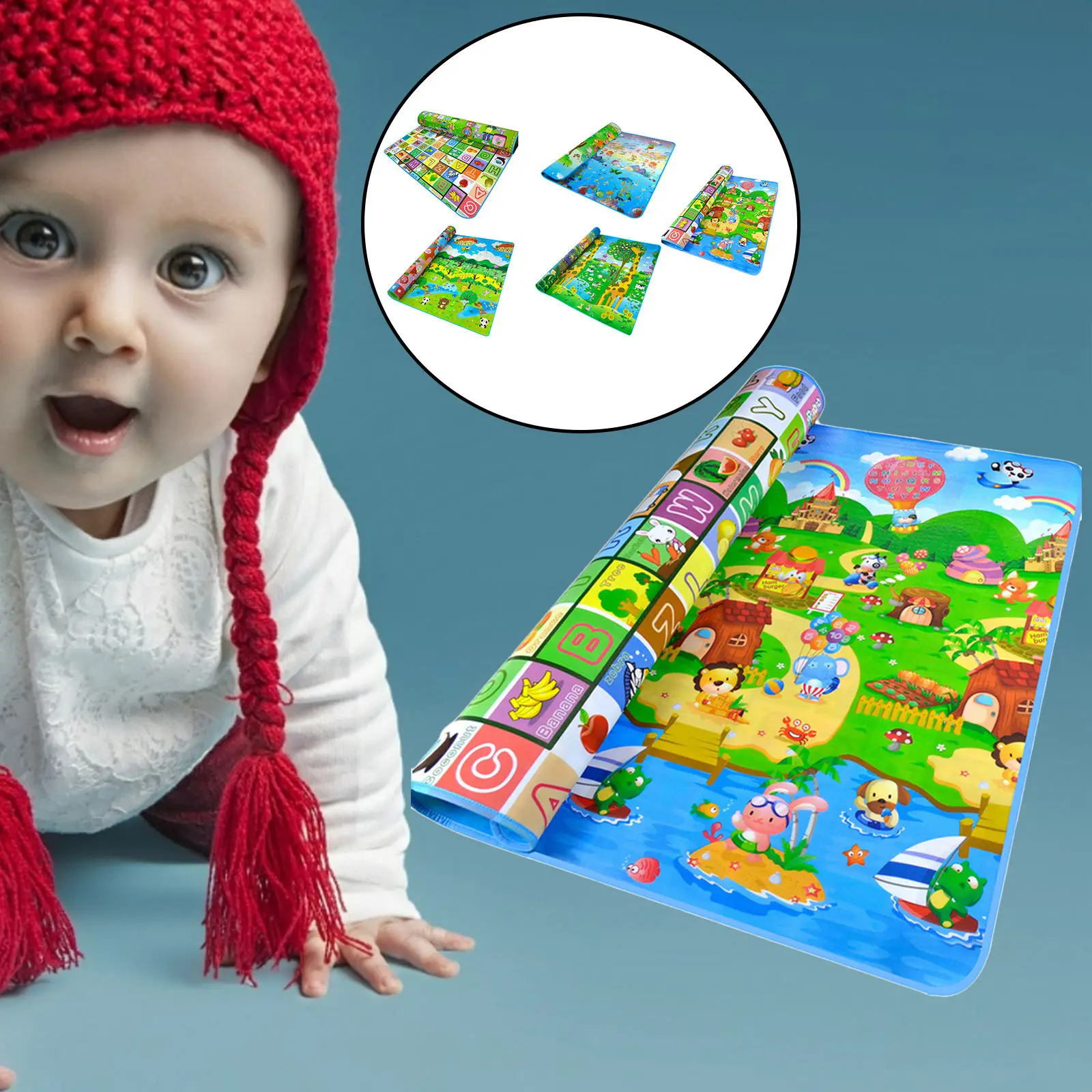 

Игровой коврик, складной коврик для ползания, детский игровой коврик, водонепроницаемый нетоксичный нескользящий напольный коврик, X дюймо...