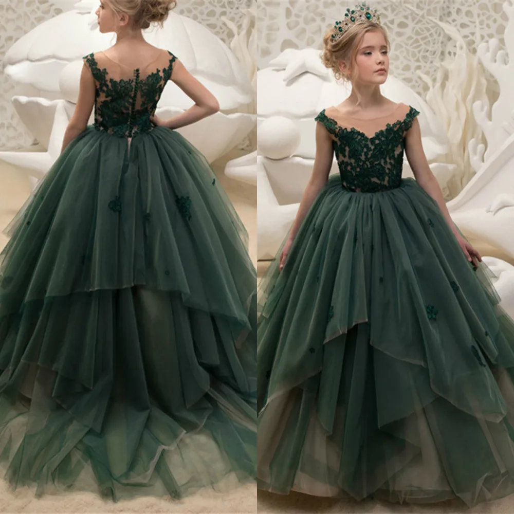 

Роскошные платья для девочек с кристаллами и жемчугом, свадебные платья с оборками в несколько рядов из тюля для девочек, платья для дня рождения и первого причастия