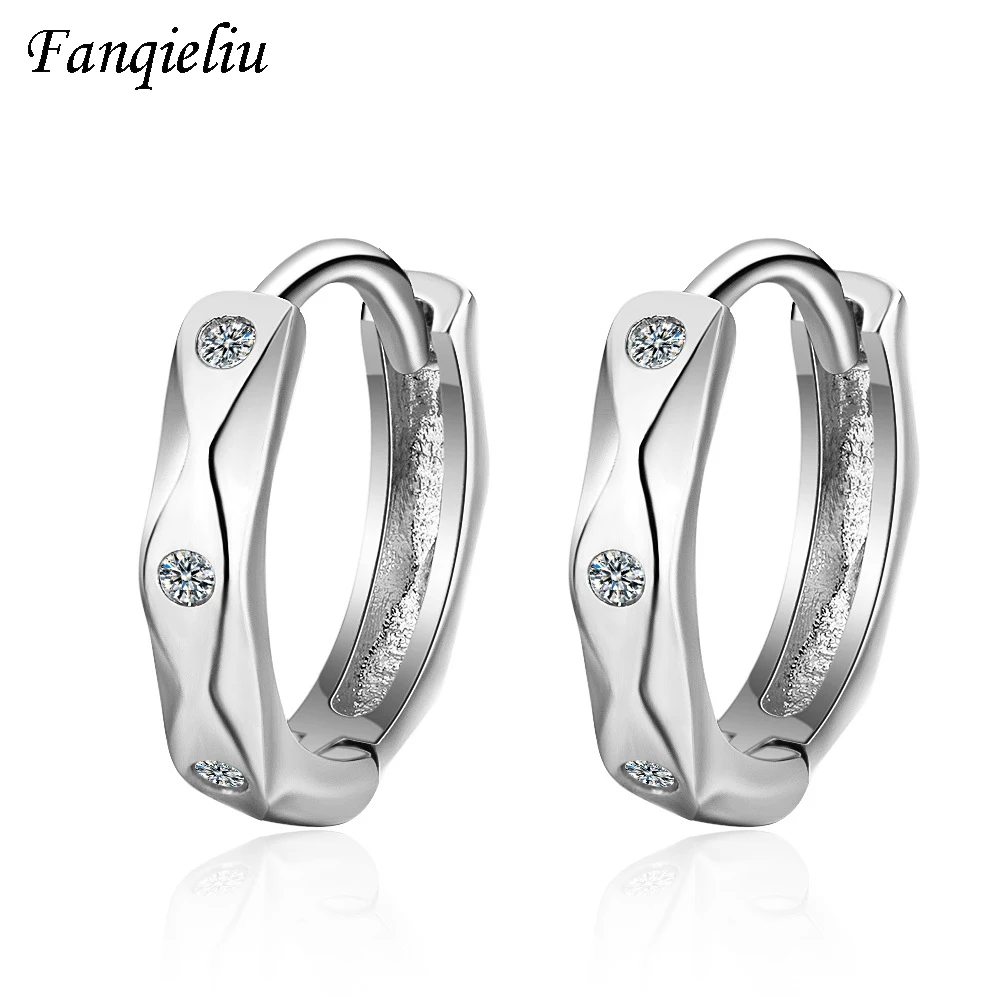 

Fanqieliu Round 925 Sterling Silver Hoop Earrings For Women Crystal Earring Jewelry Wedding Gift Girl Hoops FQL20414