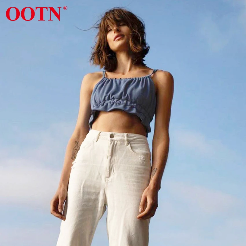 

Sexy Summer Crop Top Female Camisole Women Ruched Sleeveless Spaghetti Strap Top White Ladies Camis Streetwear Ruffle Vest