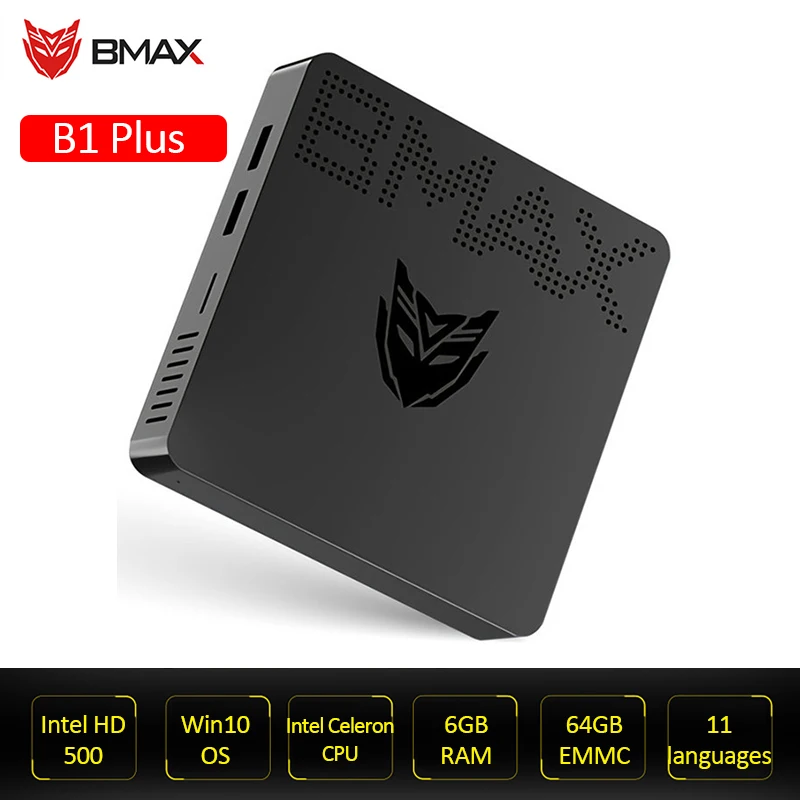 

BMAX B1 Plus Gaming Desk Mini PC Window 10 Intel Celeron N3350 6GB 64GB Dual Cores Intel HD Graphics 500 RJ45 WIFI Bluetooth4.2
