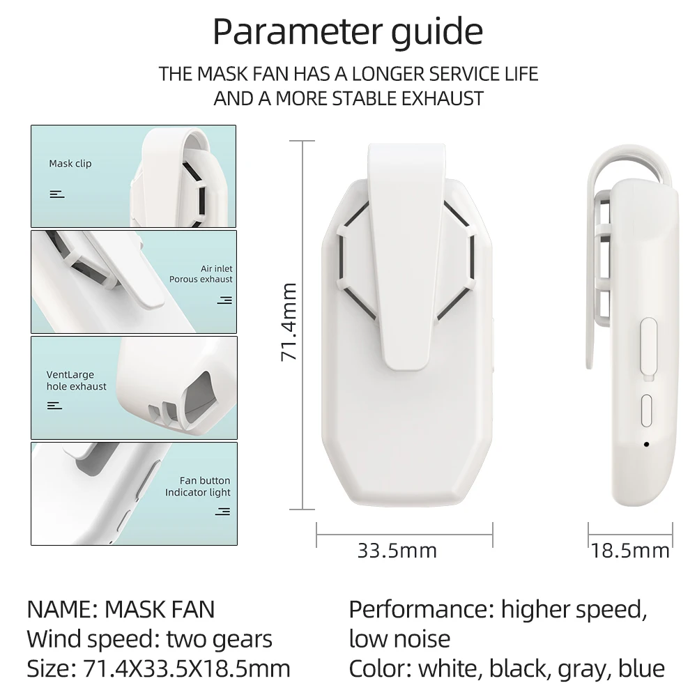 

Mini Mask Fan Clip-On Portable USB RechargeableSummer Mute Light Weight Outdoor Sports Cooling Wearable Facial Mask Fans
