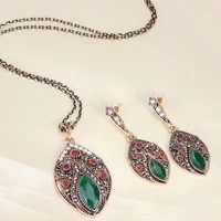 2pcs necklace earrings set fashion generous retro luxury banquet anniversary birthday gift ladies turkish ethnic style green