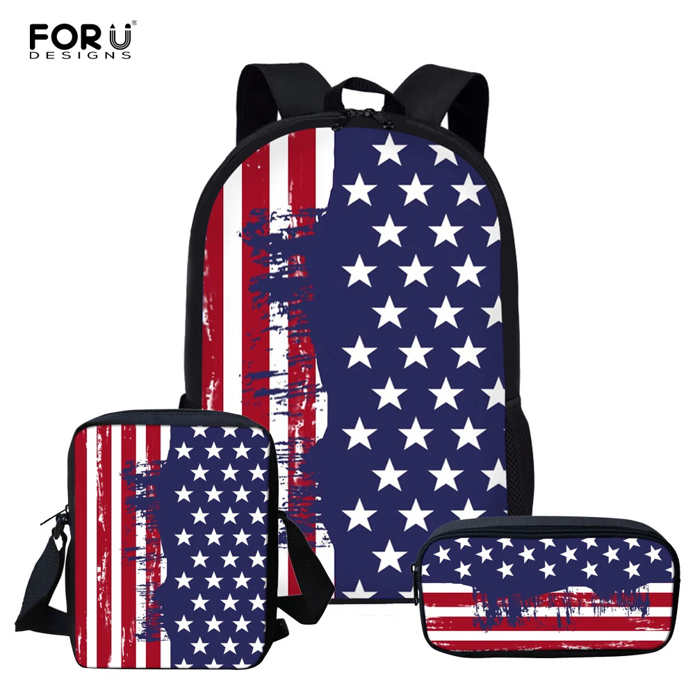 FORUDESIGNS 3 шт./компл. детские школьные ранцы для девочек-подростков с принтом флага США рюкзаки для начальной школы большая сумка для студентов