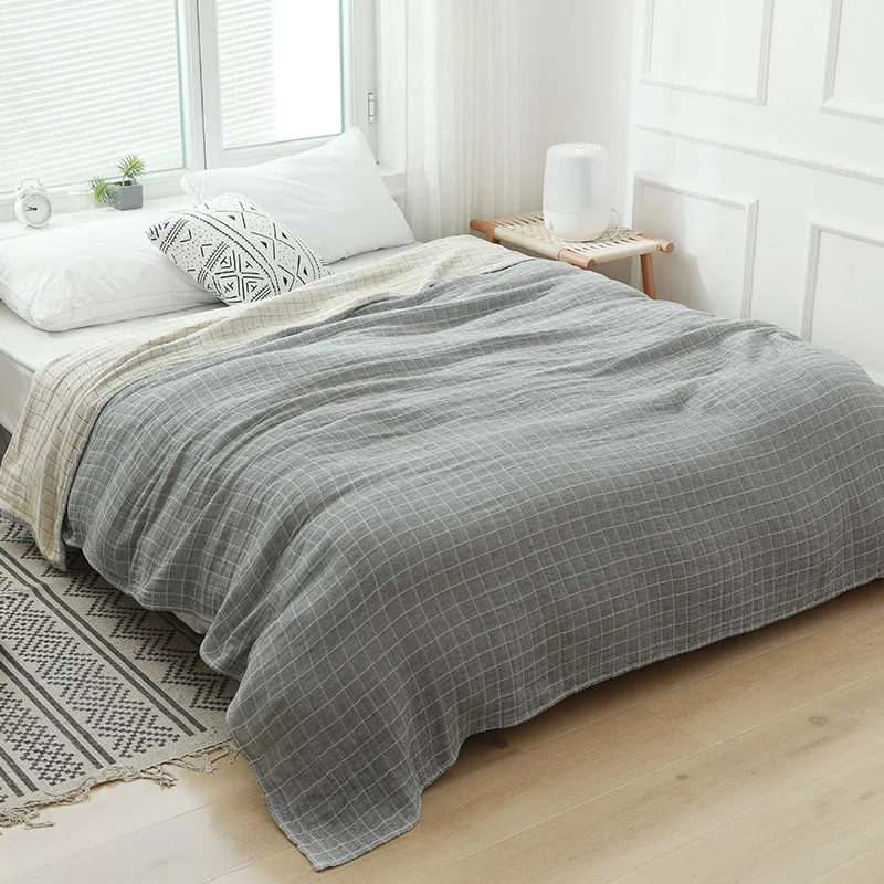 

Summer Plaid Blanket for Adult Gauze Cotton Throw Blankets on for the Bed Sofa Bed Cover Bedspread Nap Sleeping Blankets