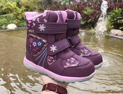 purple Экспорт в Россию; зимние ботинки для девочек; зимние хлопковые ботинки; нескользящие Утепленные ботинки из натуральной шерсти для девочек;-30 градусов - Цвет: purple