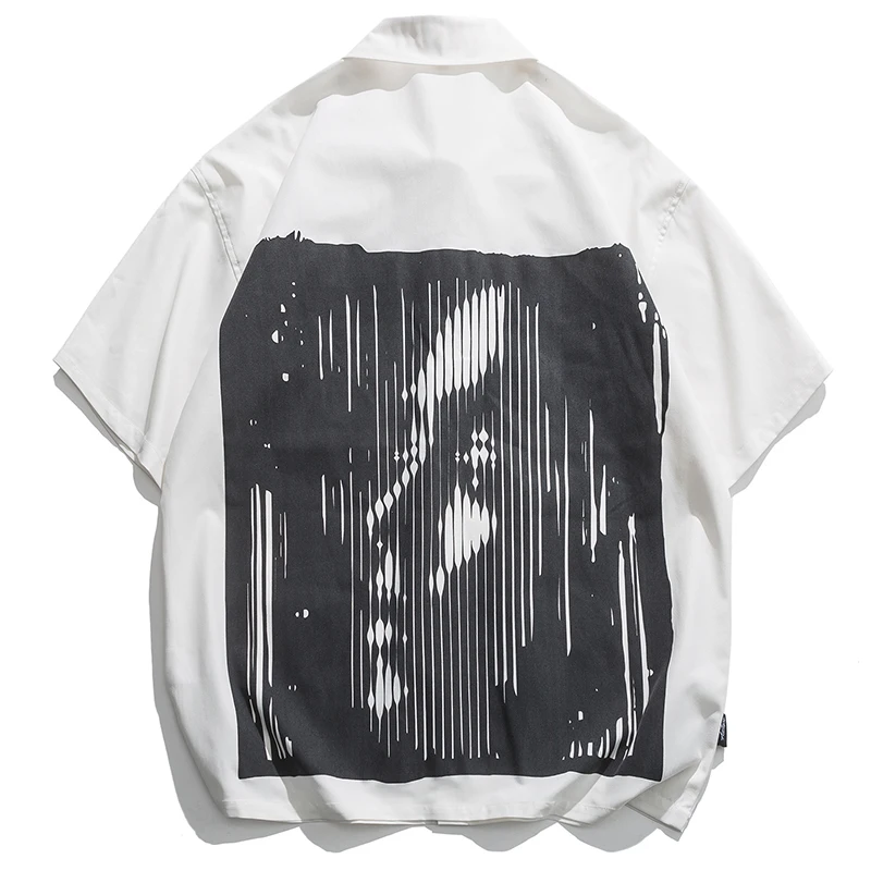 

New Summer Shirts Men Beauty Sketch Pattern Loose Blouse Fashion Causal Street Plus Size Button Short Sleeve Clothing Male 5XL