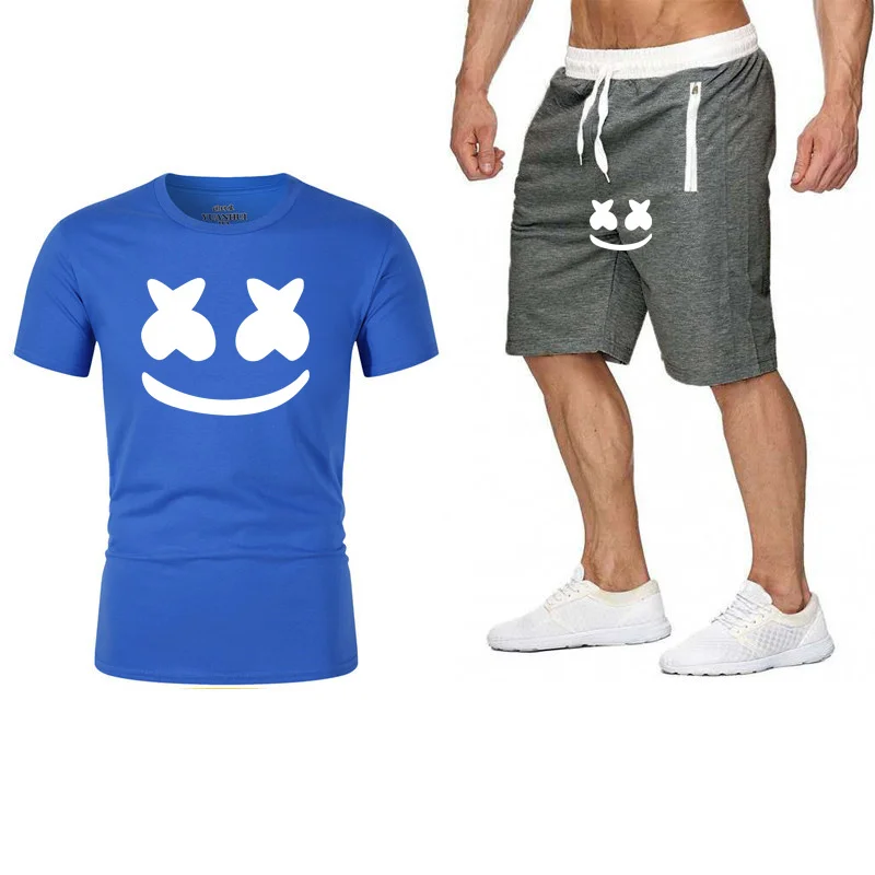

2021 Summer Jogging Pants T-shirt Sportswear Street Harajuku Top T-shirt Brand Men's T-shirt + Beach Shorts Set Jogger Suits for
