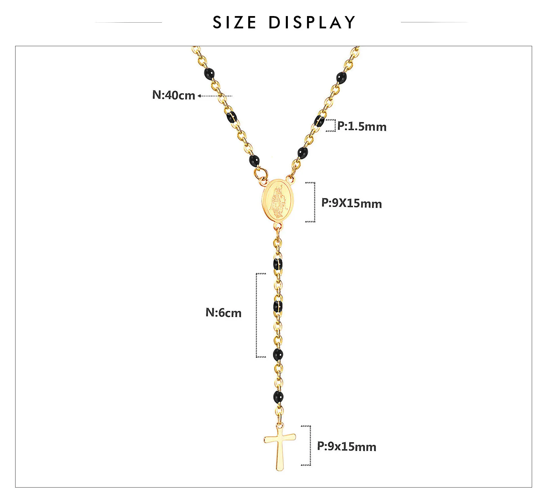 LUXUSTEEL Длина 40 см+ 6 см колье Цепочки и ожерелья, Религиозные ювелирные украшения, белый/черный/голубой цвет четки крест кулон Цепочки и ожерелья для женщин