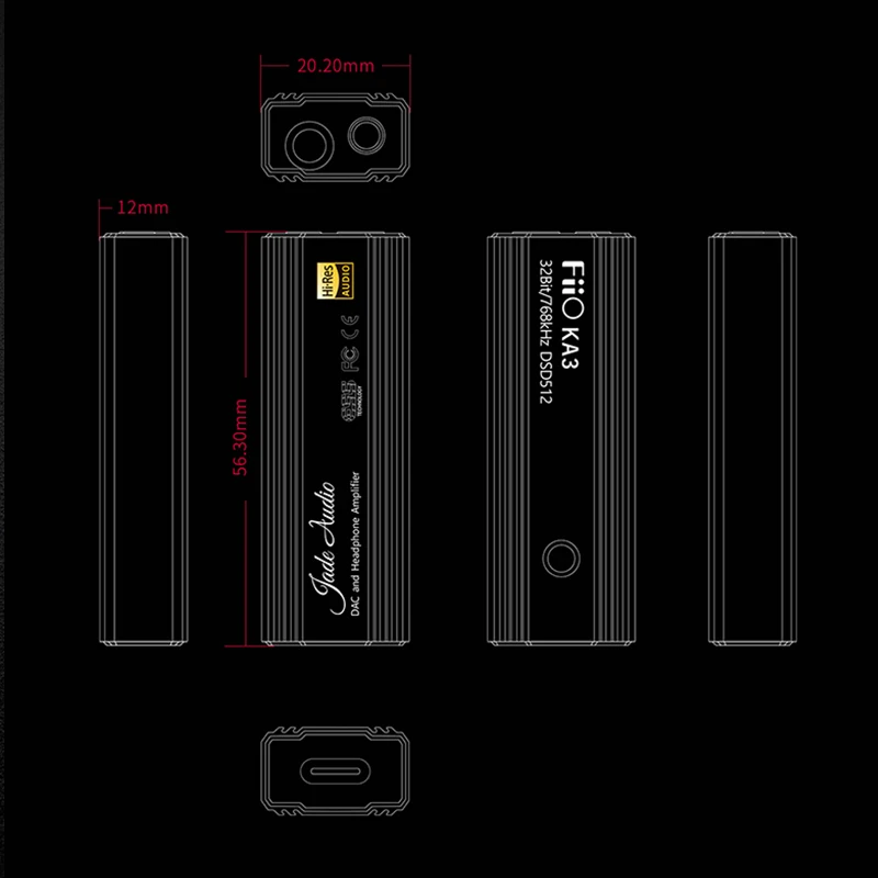Аудио кабель FiiO JadeAudio KA3 ES9038Q2M чип USB DAC AMP адаптер Type-C на выход 3 5/4 4 мм PCM 32 бит/768 кГц