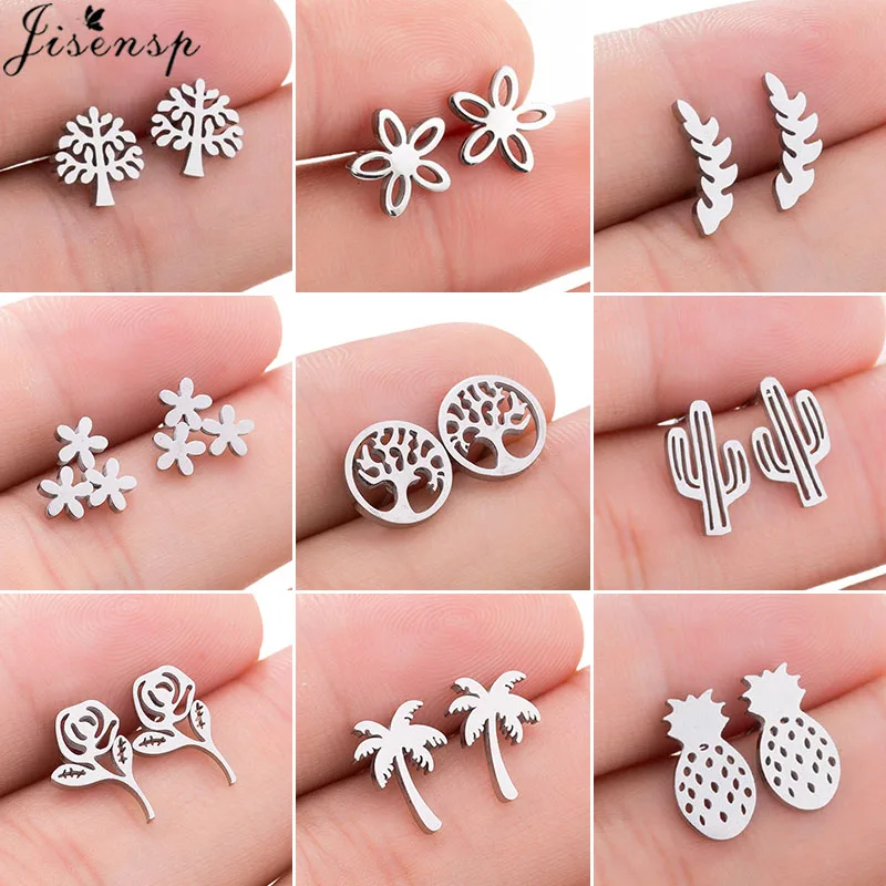 

Jisensp Small Geometric Earing Cactus Stud Earrings for Women Kids Stainless Steel Jewelry Tree Earings Jewelry Accessories Gift