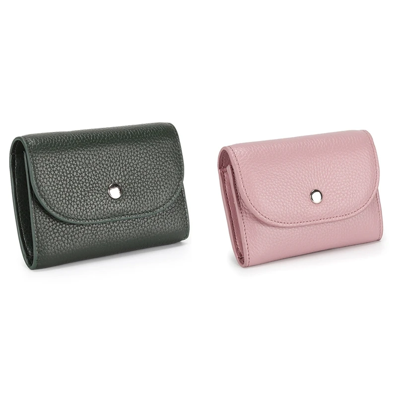 

2 Pcs PU Leather Coin Purse Mini Large-Capacity Coin Bag Head Layer Cowhide Business Card Bag, Green & ​Pink