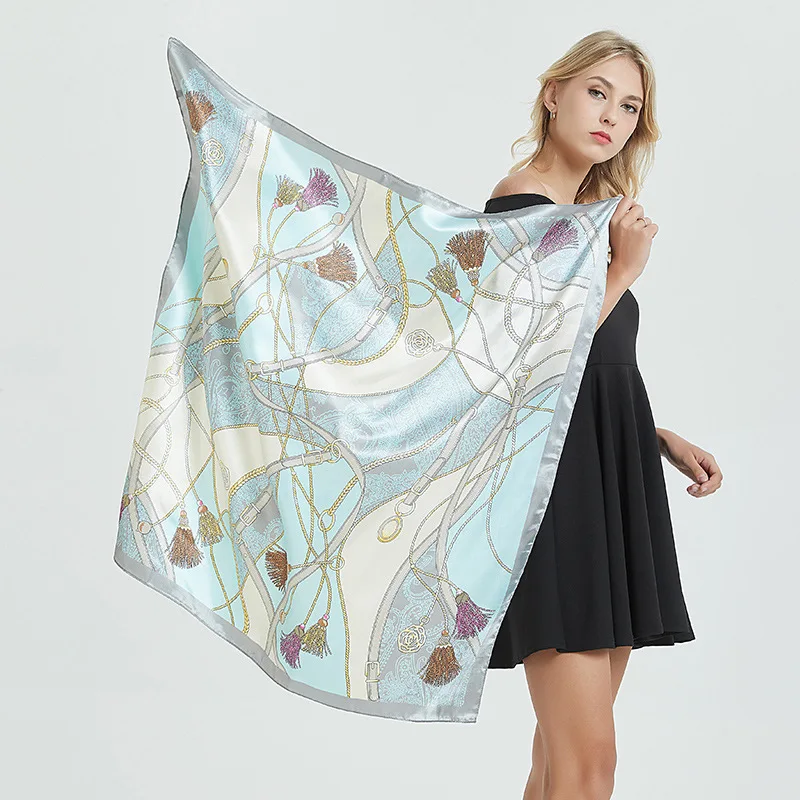 2020 90x90 многоцелевой женский Шелковый саржевый шарф с кисточками атласный