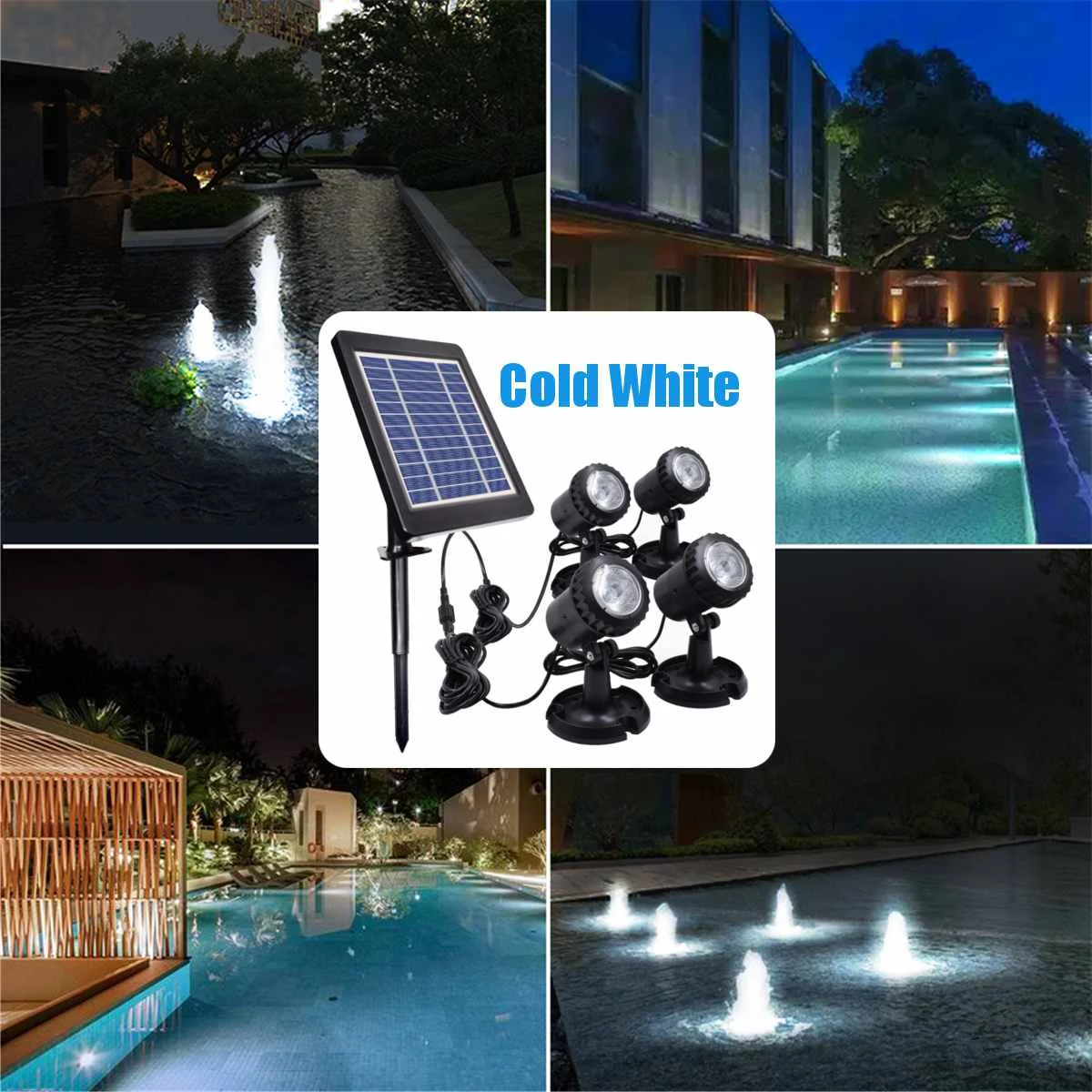 

Solar Light 1 in 4 Waterproof IP68 Underwater Fountain Pond Lights LED Spotlights For Outdoor Amphibious Lawn Pool Garden
