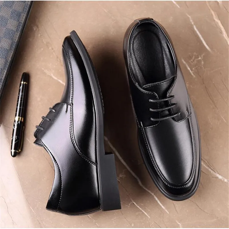 Hidden Heel 6cm Black Formal Shoes Men Genuine Leather Oxford Shoes Mens Dress Party Shoes Man Lace Up New Elegant Business Shoe