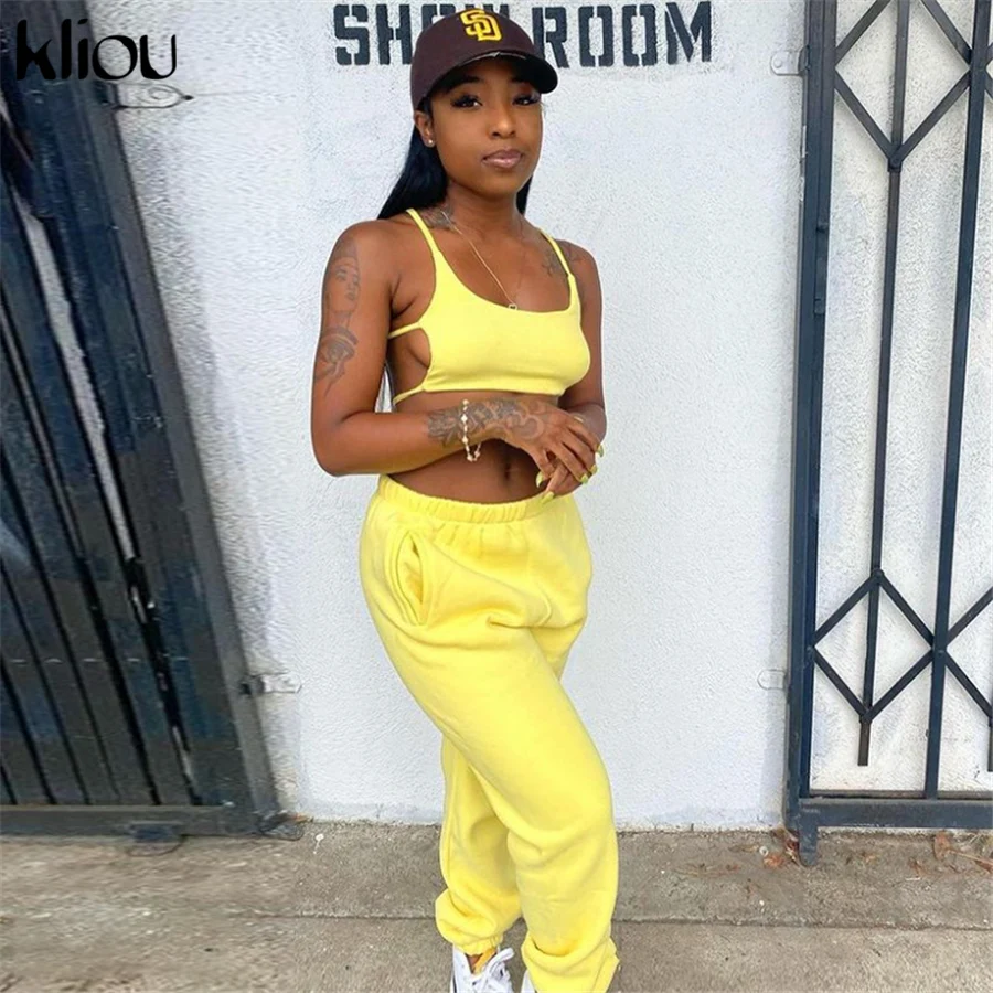 Женский комплект из двух предметов для фитнеса Kliou сексуальный укороченный топ