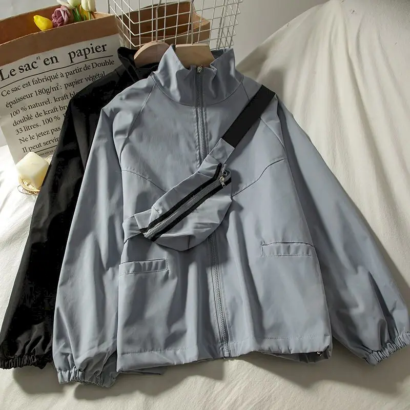 

Workwear jacket + satchel men and women loose casual stand-up collar wild jacket spring and autumn tops for men and women