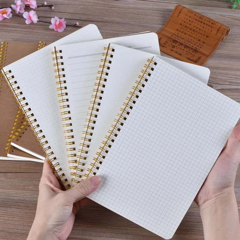 

A5 Spiral Coil Notebook 50 Sheets Kraft Paper Cover Daily Notebook Dot Blank Grid Lined Inner Page Notepad Sketchbook