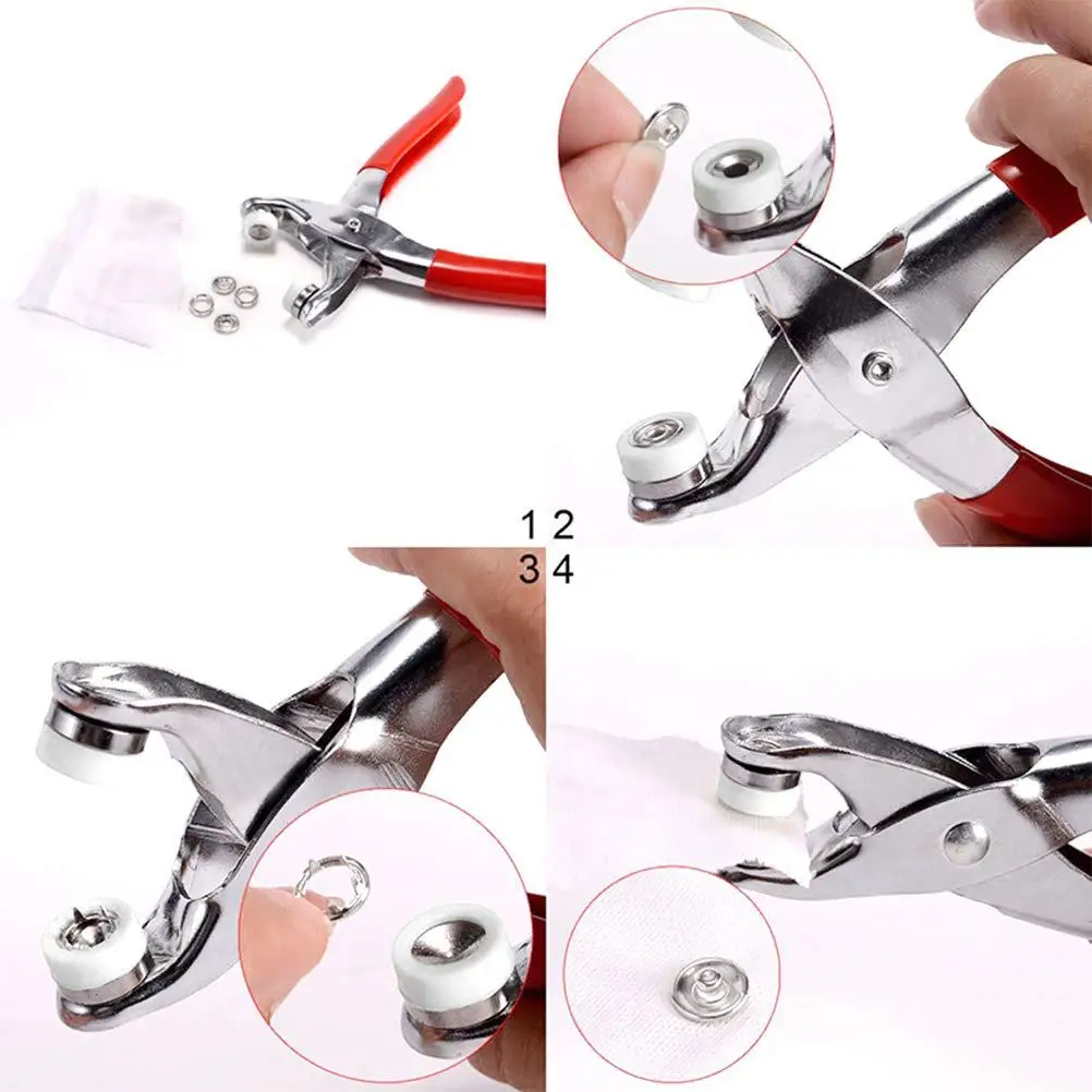 

Plier Tool + 100/200 Sets 10 Colors Metal Sewing Buttons Hollow Solid Prong Press Studs Snap Fasteners for Clothes Bags