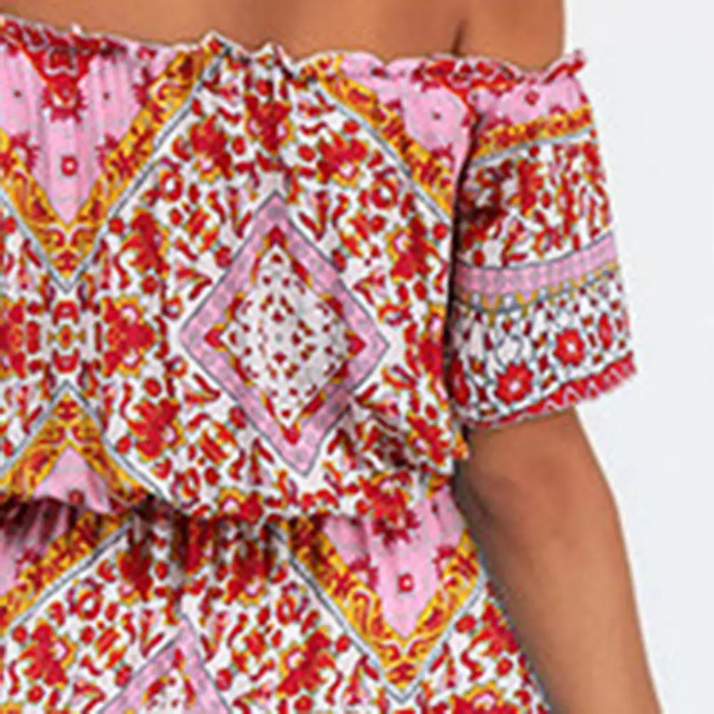 

Hot Sales!! Midi Dress Elastic Breathable Polyester Women Off-the-shoulder Dress for Summer