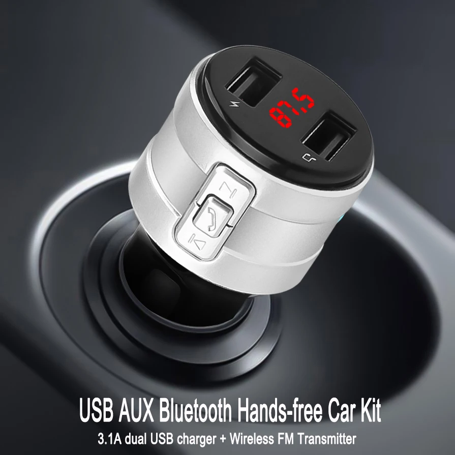 

Автомобильное зарядное устройство с двумя USB-разъемами 4,2 а, Bluetooth, FM-передатчик, модулятор, USB, AUX, беспроводной аудиоприемник, передатчик