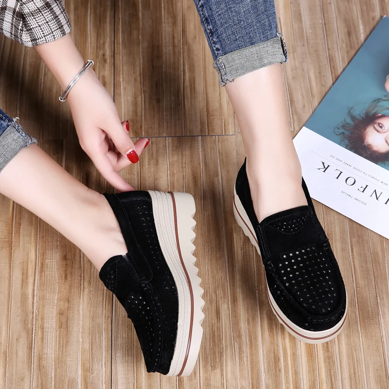 

Spring Autumn women Flats Suede Leather Platform Ladies Sneakers Slip On Women walking Casual Shoes Comfortable Moccasins 2021