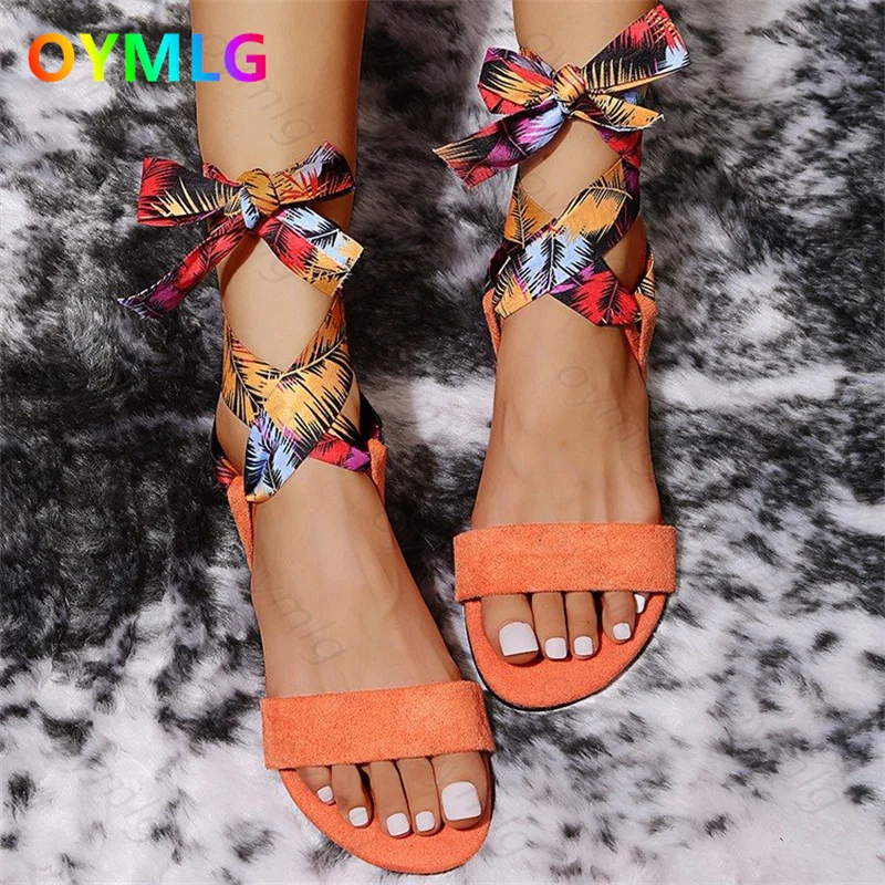 

2021 summer flat sandals casual color matching cross straps 43 large size women's sandals spot fashion womens sandals