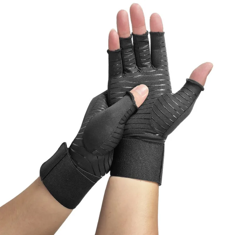 1 Pair Compression Arthritis Gloves Wrist Support Half Finger Gloves Women Men  Therapy Wristband Hand Brace Joint Pain Relief