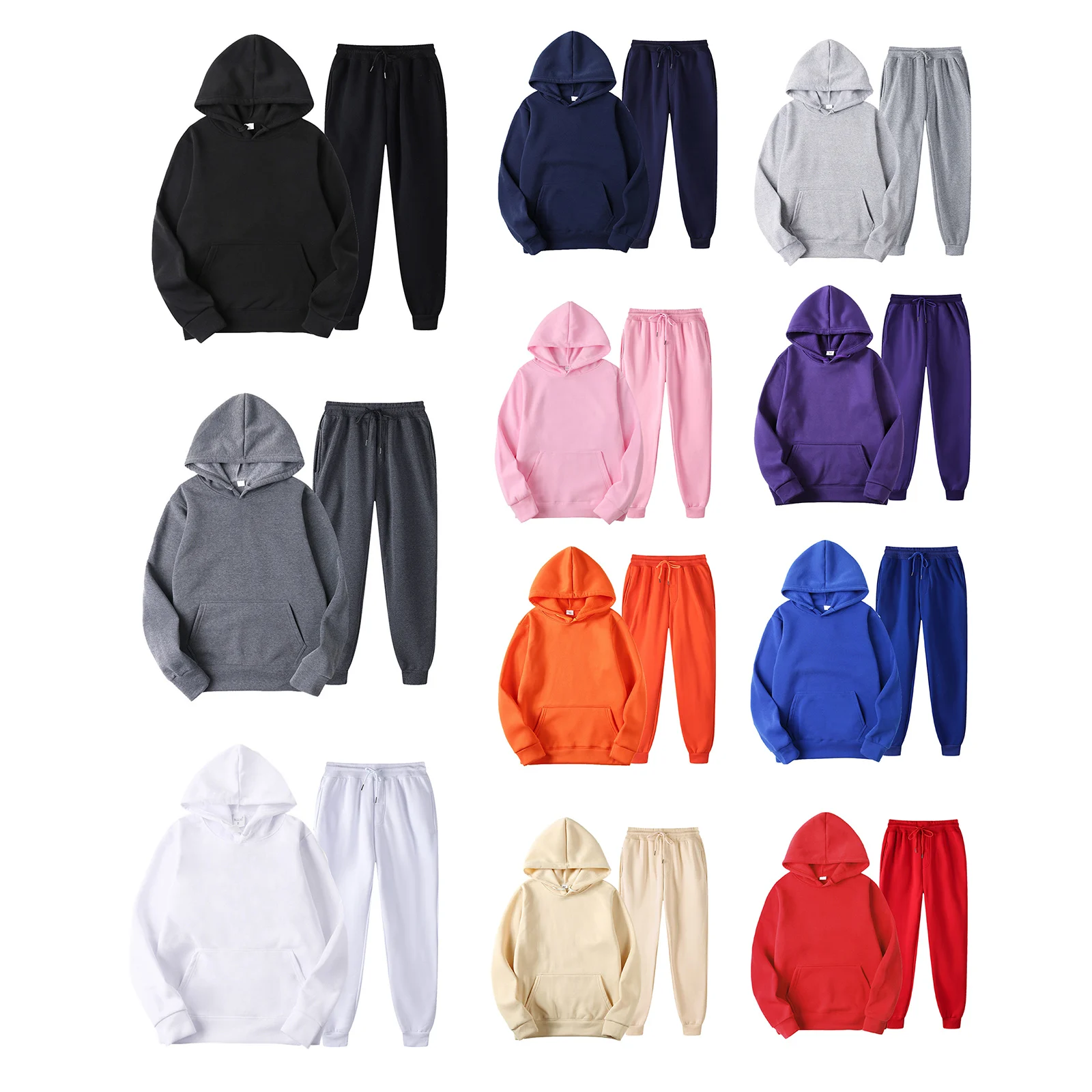 

Комплект одежды для мужчин и женщин из 2 предметов, Весенняя спортивная одежда, однотонный свитшот с капюшоном и длинным рукавом и брюки, мод...