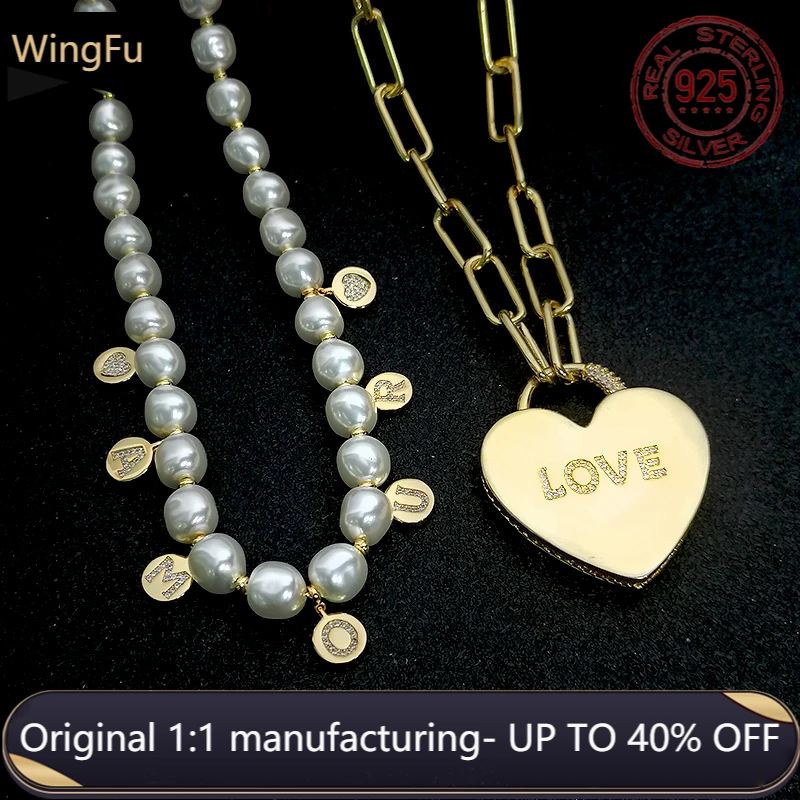 S925 gold love heart pendant chain women pearl pendant necklace fashion luxury brand monaco jewelry gift