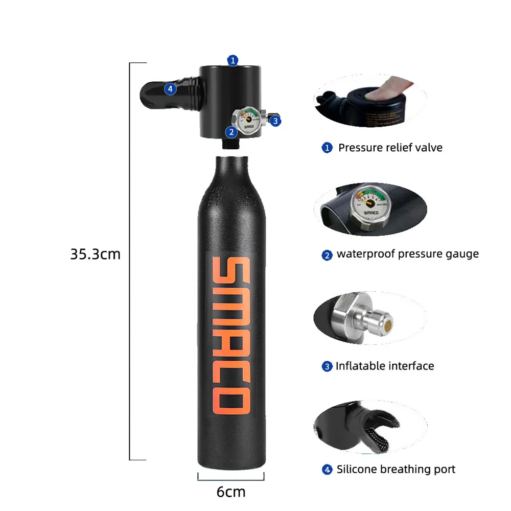 SMACO S300 снаряжение для дайвинга мини клапан акваланга 0.5L баллон подводного
