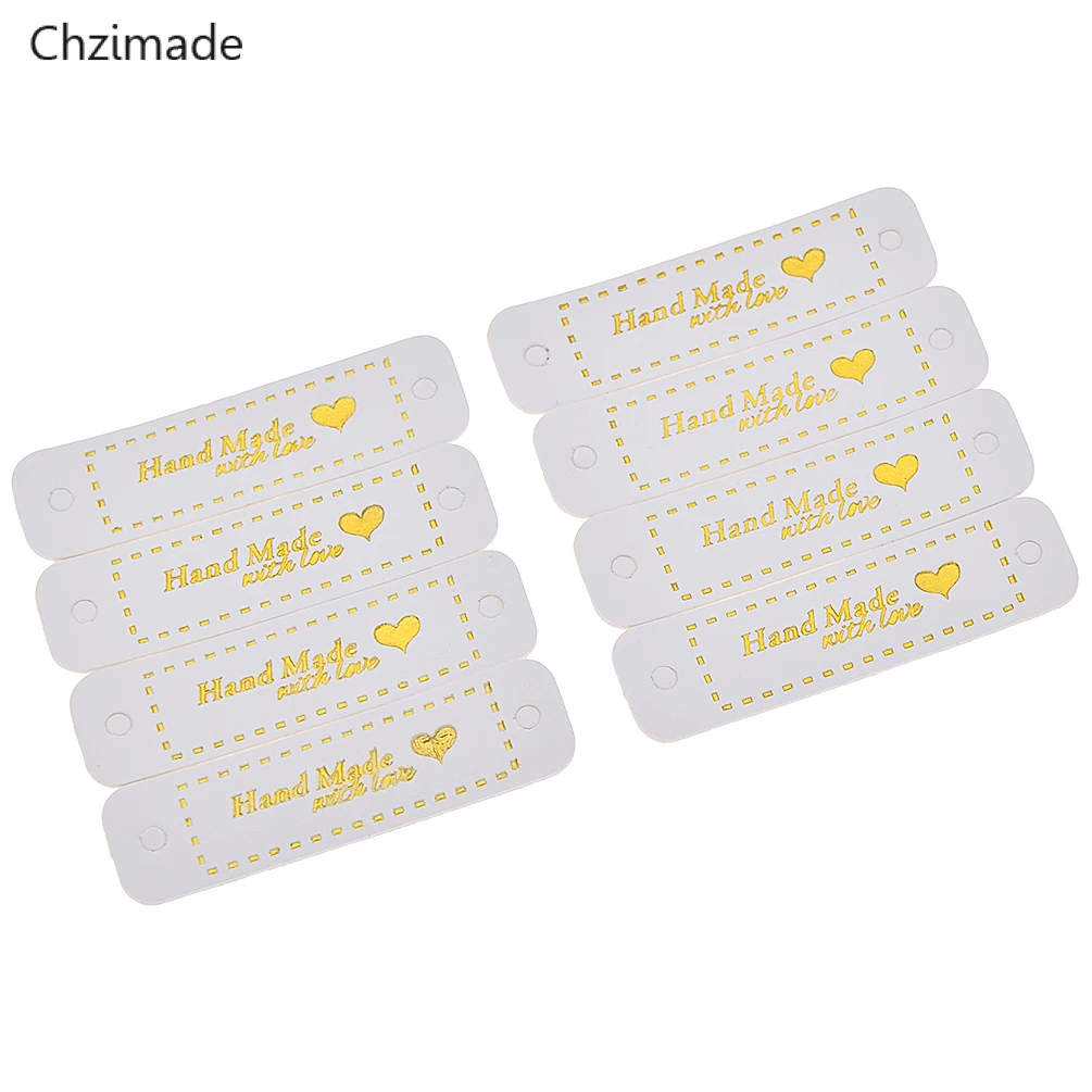 24pcs white gold Lychee Life одежда ручной работы метки одежды из искусственной кожи с буквенным принтом этикетки джинсы сумки обувь метки Шитье - Цвет: 24pcs white gold
