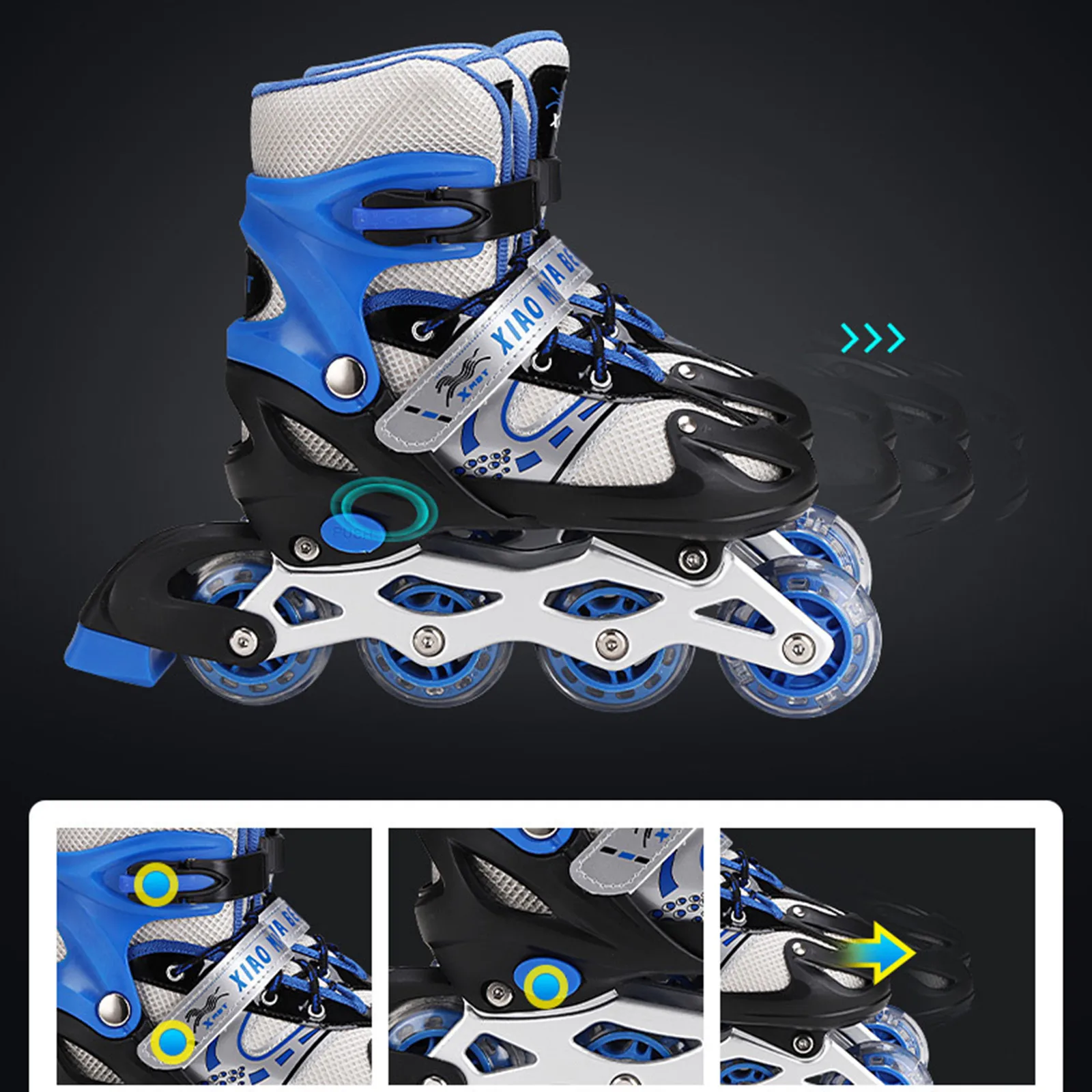 

In Stock !New Roller Skates Child Single Row Flashing PVC Wheels Adjustable Three Colors Available Roller Skates