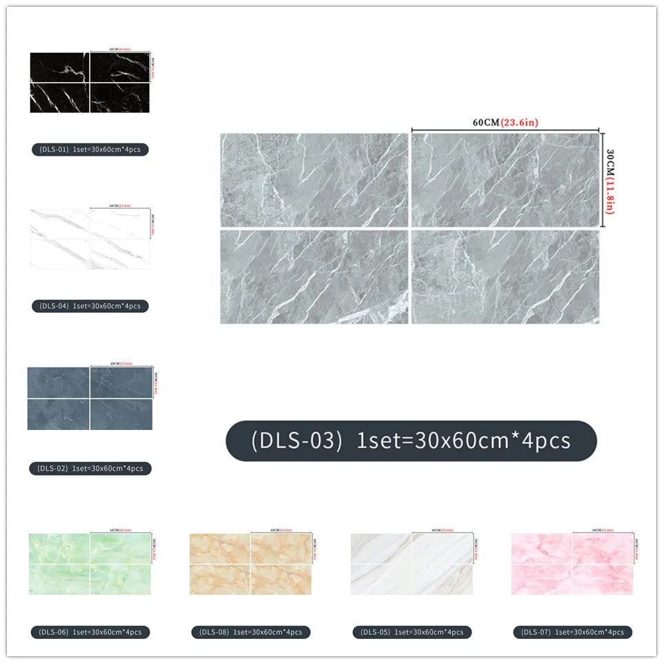 

30x60cm Marble Wallpaper For Kitchen Backsplash Countertop Decoration Sticker Bathroom Wall Tile Decals Self-adhesive Home Decor